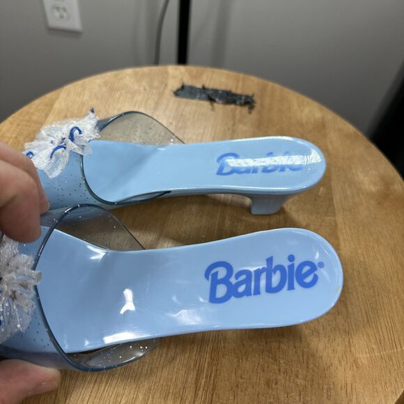 Vintage Barbie Clear Glitter Dress Up Shoes Play Heels Blue 1996 Youth Size - Picture 2 of 5